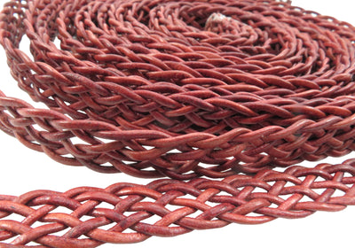 esnado Lederband flach, locker geflochten, 15 mm - Rot