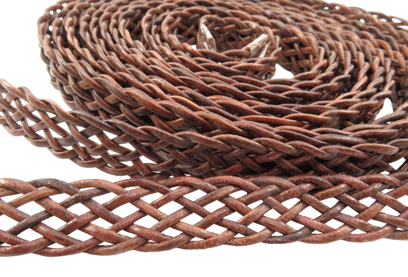 esnado Lederband flach, locker geflochten, 15 mm - Antik Braun