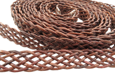 esnado Lederband flach, locker geflochten, 15 mm - Antik Braun