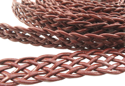 esnado Lederband flach, locker geflochten, 15 mm - Weinrot