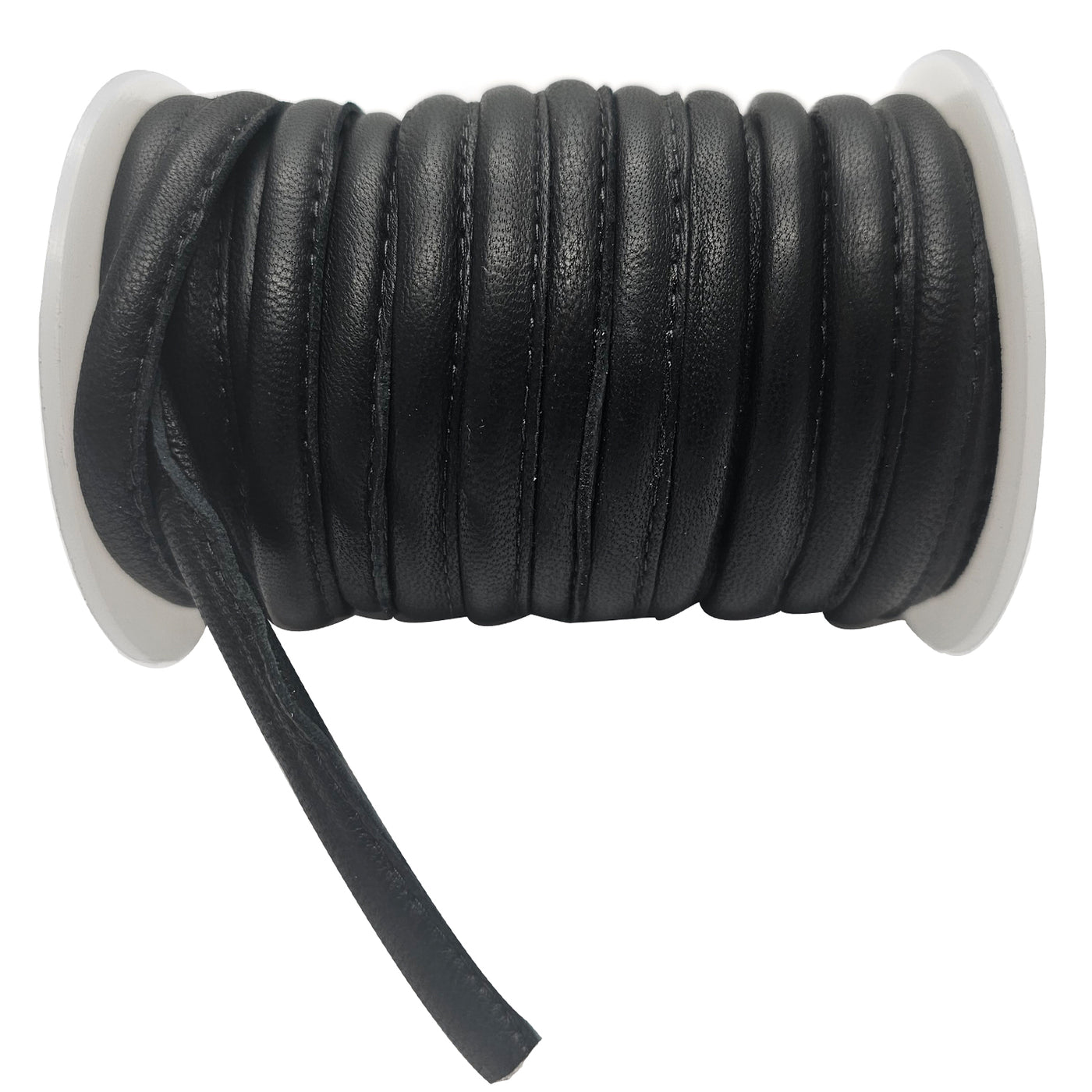 Lederschnur - seitlich gesäumt | Dicke: 6 mm - Schwarz