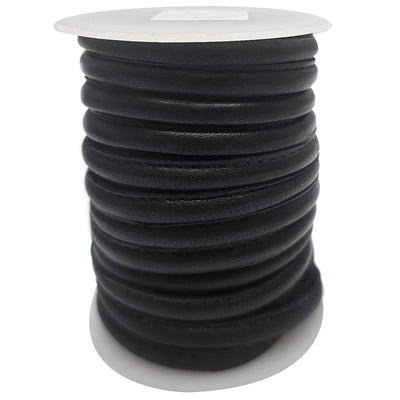 Lederschnur - seitlich gesäumt | Dicke: 6 mm - Schwarz
