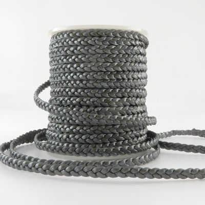 esnado Lederband flach geflochten, 5 mm x 2 mm - Grau Metallic