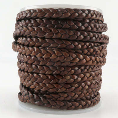 esnado Lederband flach geflochten, 5 mm x 2 mm - Antik Braun