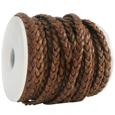 esnado Lederband flach geflochten, 5 mm x 2 mm - Antik Hellbraun