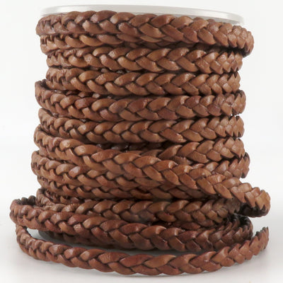 esnado Lederband flach geflochten, 5 mm x 2 mm - Antik Hellbraun