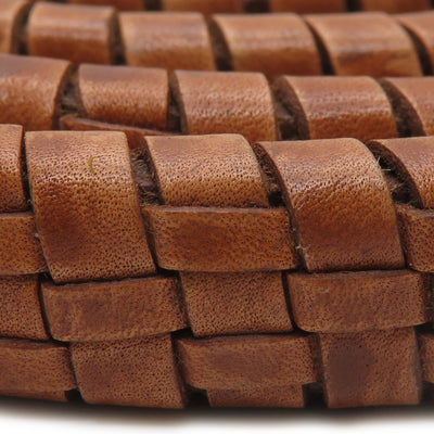 esnado ovale Lederschnur geflochten, 11 mm x 6 mm – Antik Hellbraun