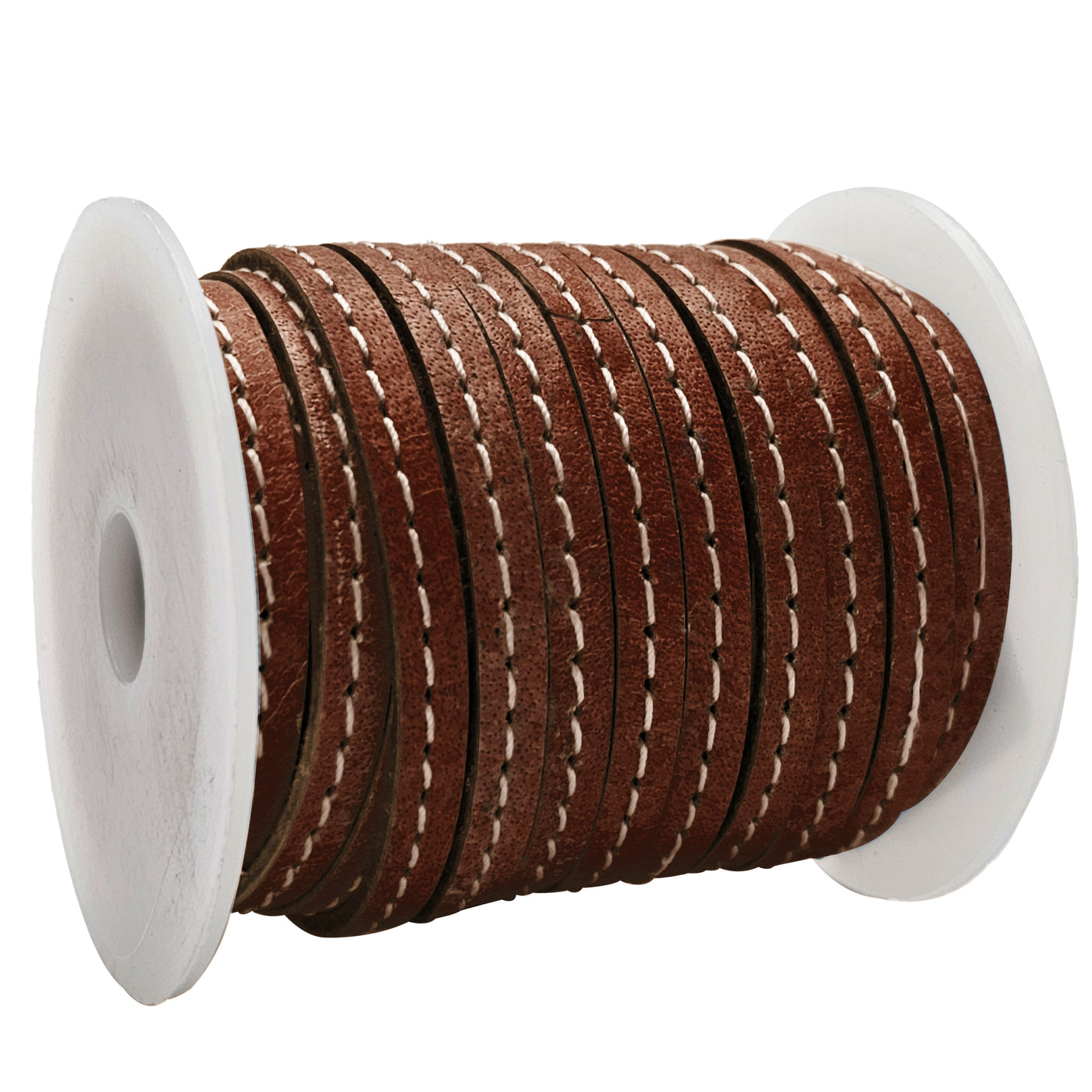 esnado Lederband flach mit Ziernaht  5 mm - Dunkelbraun