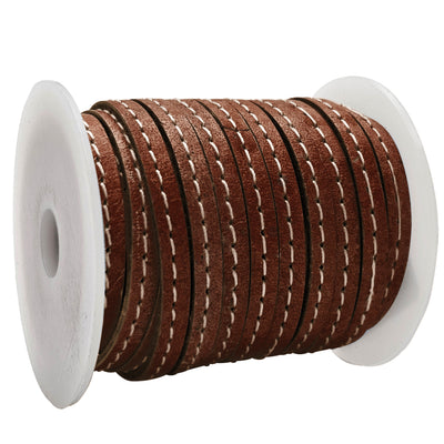 esnado Lederband flach mit Ziernaht  5 mm - Dunkelbraun
