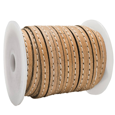 esnado Lederband flach mit Ziernaht  5 mm - Natur