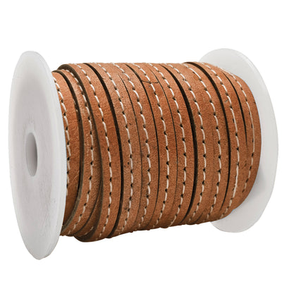 esnado Lederband flach mit Ziernaht  5 mm - Haselnuss
