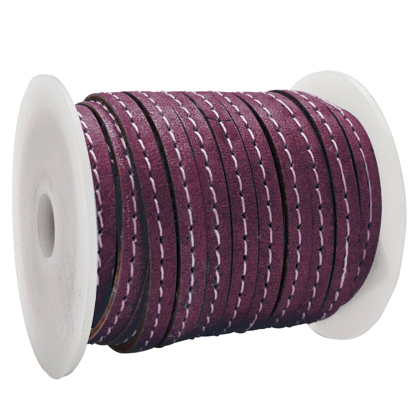 esnado Lederband flach mit Ziernaht  5 mm - Aubergine