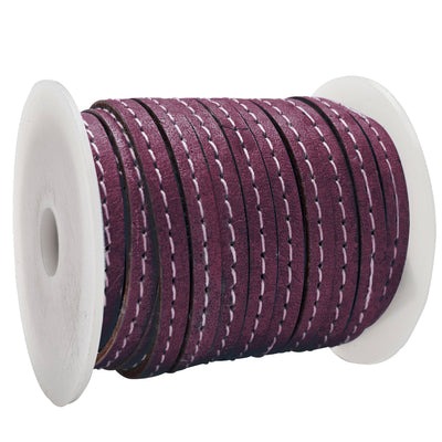 esnado Lederband flach mit Ziernaht  5 mm - Aubergine