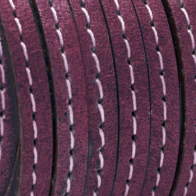 esnado Lederband flach mit Ziernaht  5 mm - Aubergine