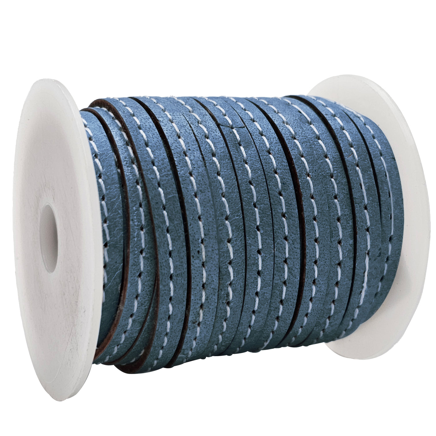 esnado Lederband flach mit Ziernaht  5 mm - Blau
