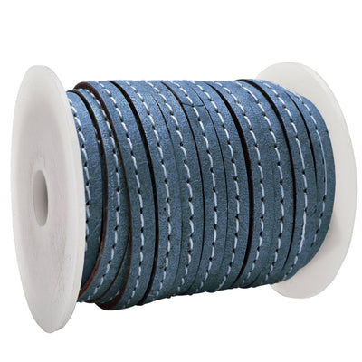 esnado Lederband flach mit Ziernaht  5 mm - Blau