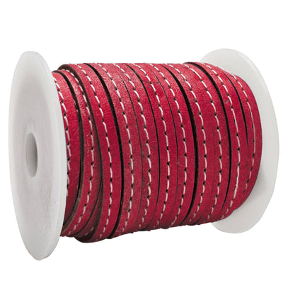 esnado Lederband flach mit Ziernaht  5 mm - Pink
