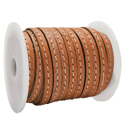 esnado Lederband flach mit Ziernaht  5 mm - Ocker