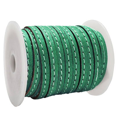 esnado Lederband flach mit Ziernaht  5 mm - Grün