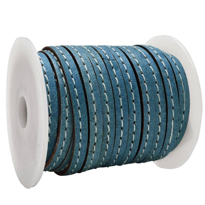 esnado Lederband flach mit Ziernaht  5 mm - Azurblau