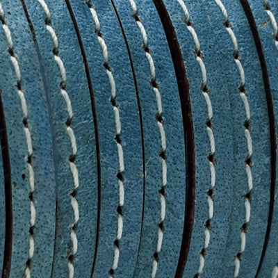 esnado Lederband flach mit Ziernaht  5 mm - Azurblau