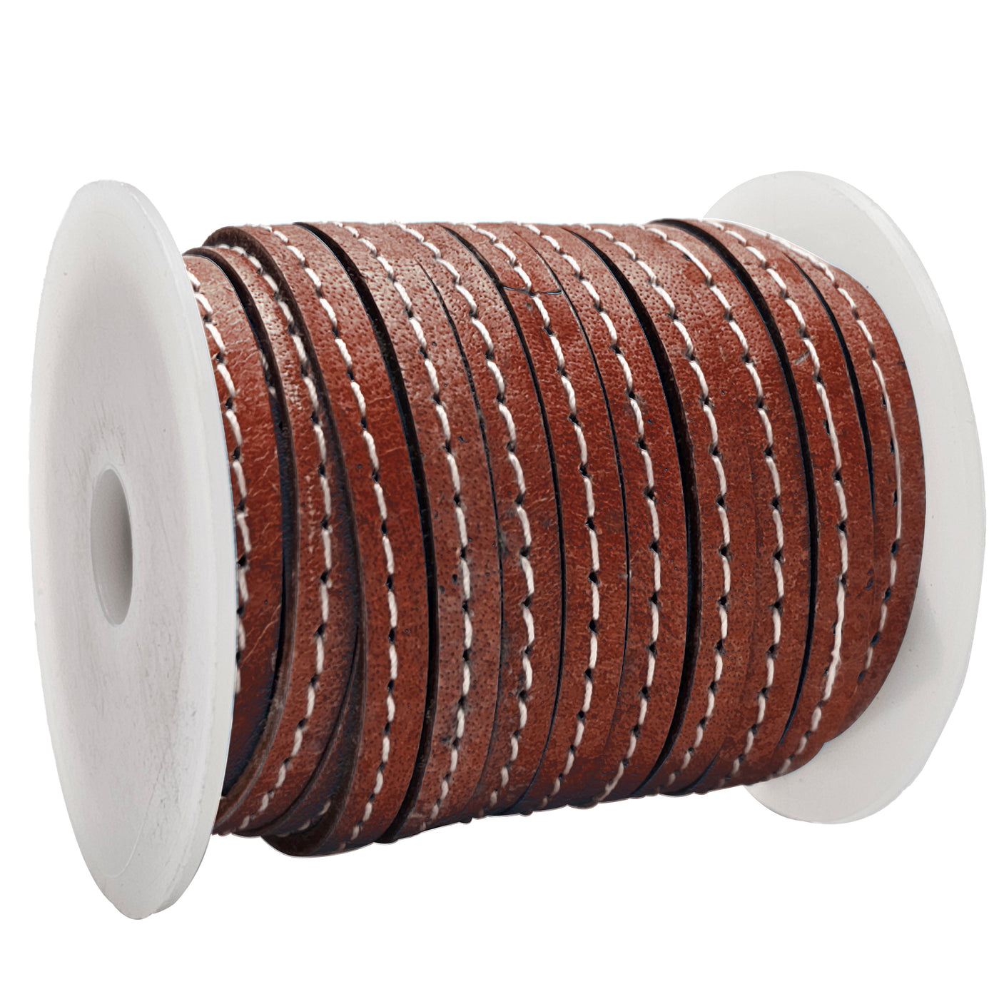 esnado Lederband flach mit Ziernaht  5 mm - Rotbraun