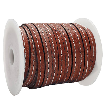 esnado Lederband flach mit Ziernaht  5 mm - Rotbraun