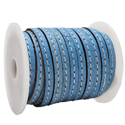 esnado Lederband flach mit Ziernaht  5 mm - Mittelblau