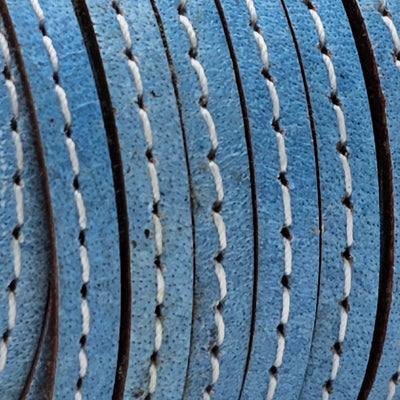 esnado Lederband flach mit Ziernaht  5 mm - Mittelblau