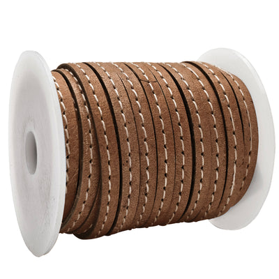 esnado Lederband flach mit Ziernaht  5 mm - Braun