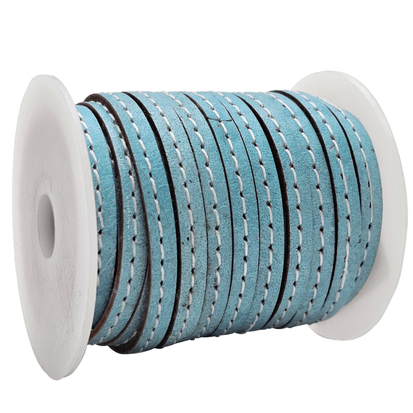 esnado Lederband flach mit Ziernaht 5 mm - Hellblau