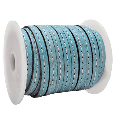esnado Lederband flach mit Ziernaht 5 mm - Hellblau