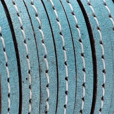 esnado Lederband flach mit Ziernaht 5 mm - Hellblau