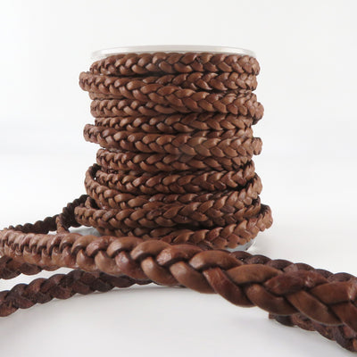 esnado Lederband flach geflochten, 5 mm x 2 mm - Antik Braun