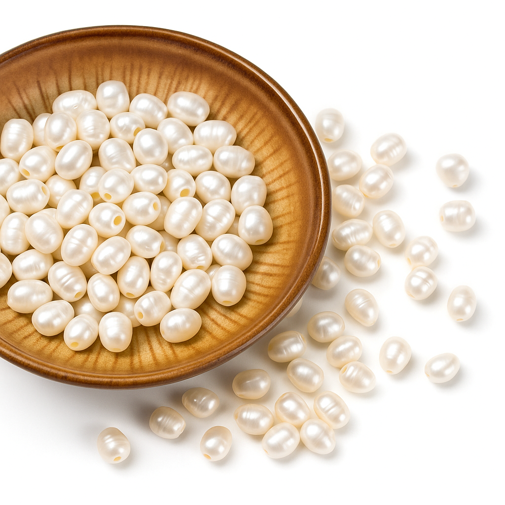 Süßwasserperlen – Reisform, Muschelfarbe, 7–10 mm, 10 Stück