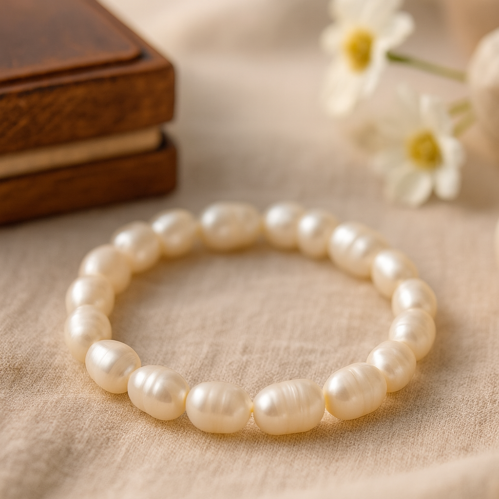 Süßwasserperlen – Reisform, Muschelfarbe, 7–10 mm, 10 Stück