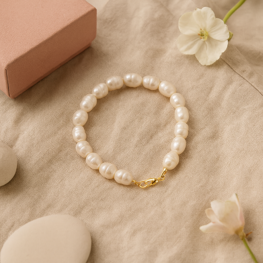 Süßwasserperlen – Reisform, Muschelfarbe, 7–10 mm, 10 Stück