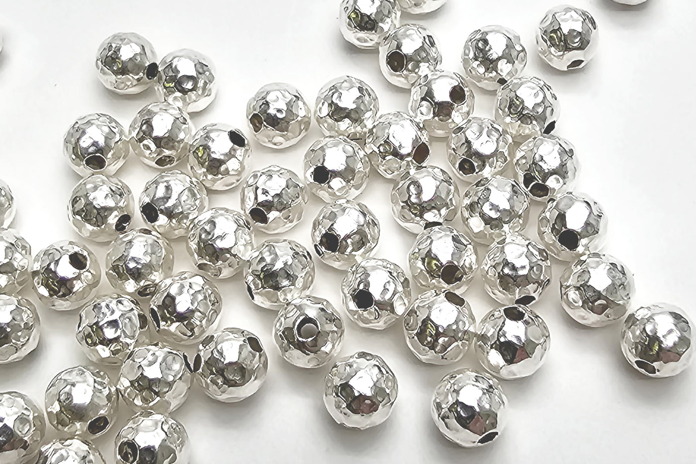 Perlen aus 925 Silber, Ø 6 mm, gehämmert
