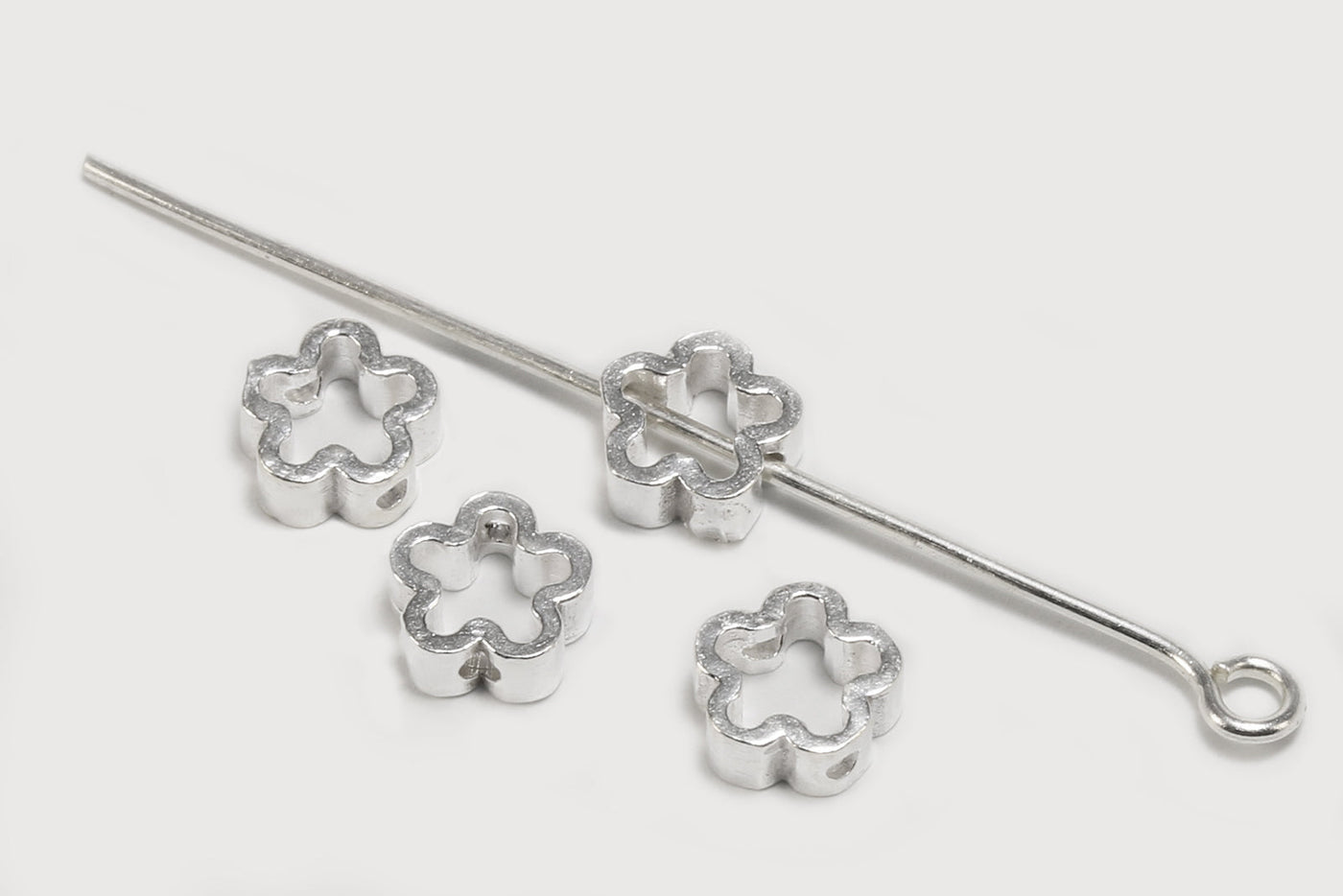 Zwischenperlen aus 925 SILBER, 6 x 6 x 2,5 mm, Blume, glatt