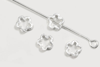 Zwischenperlen aus 925 SILBER, 6 x 6 x 2,5 mm, Blume, gebürstet