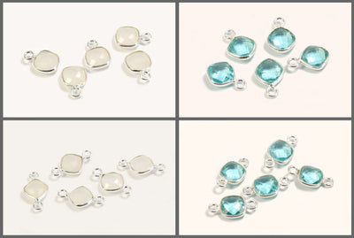 Weiße Jade Verbinder aus 925 SILBER, Mini