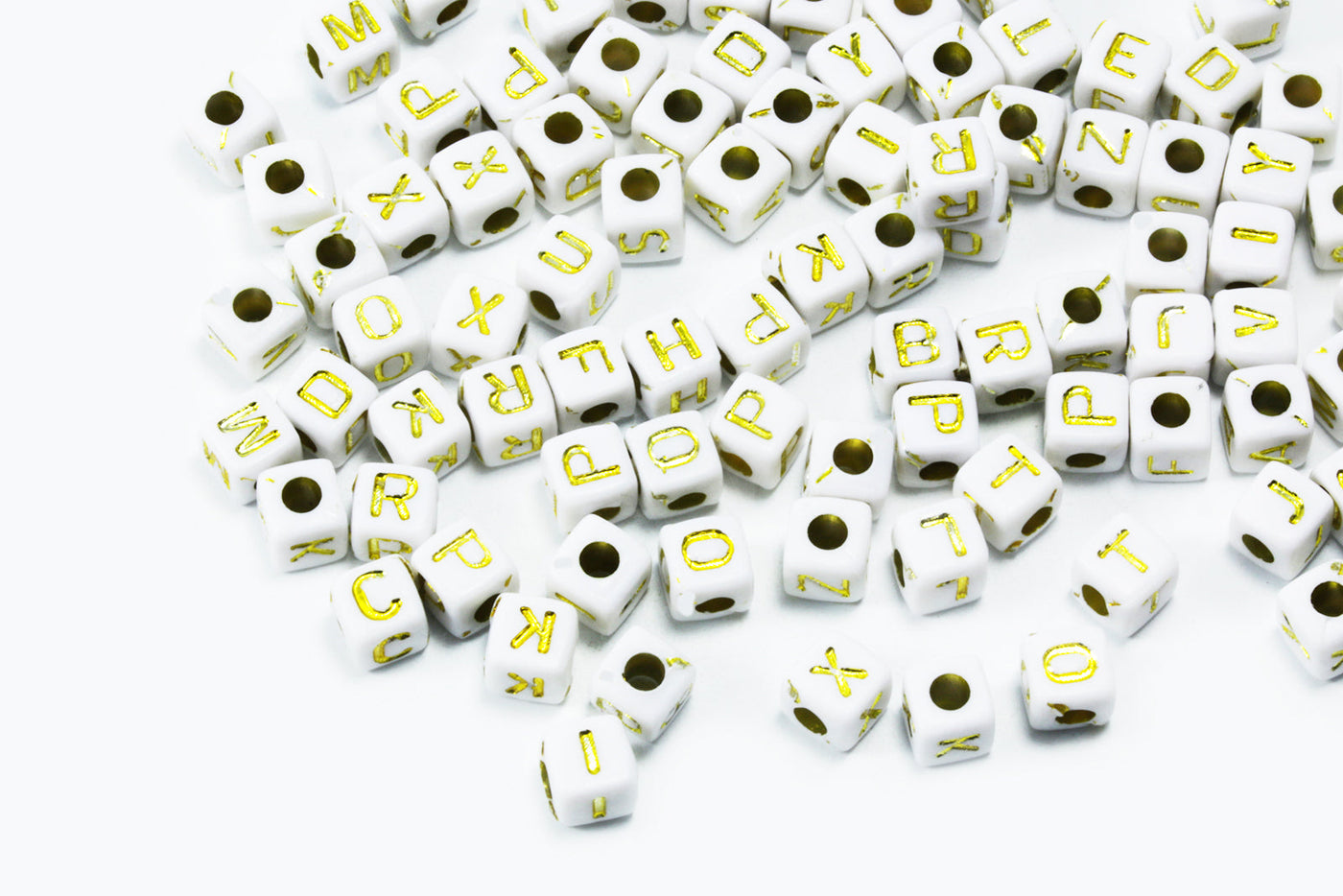 Buchstabenperlen A-Z, Mix, 5 mm, weiß/goldfarben, 100 Stück