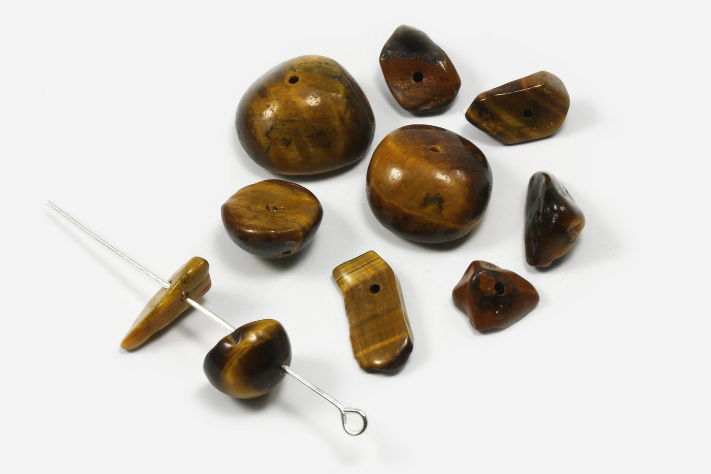 Edelstein Perlen, Tigerauge, 6-17 mm, 50 Stück