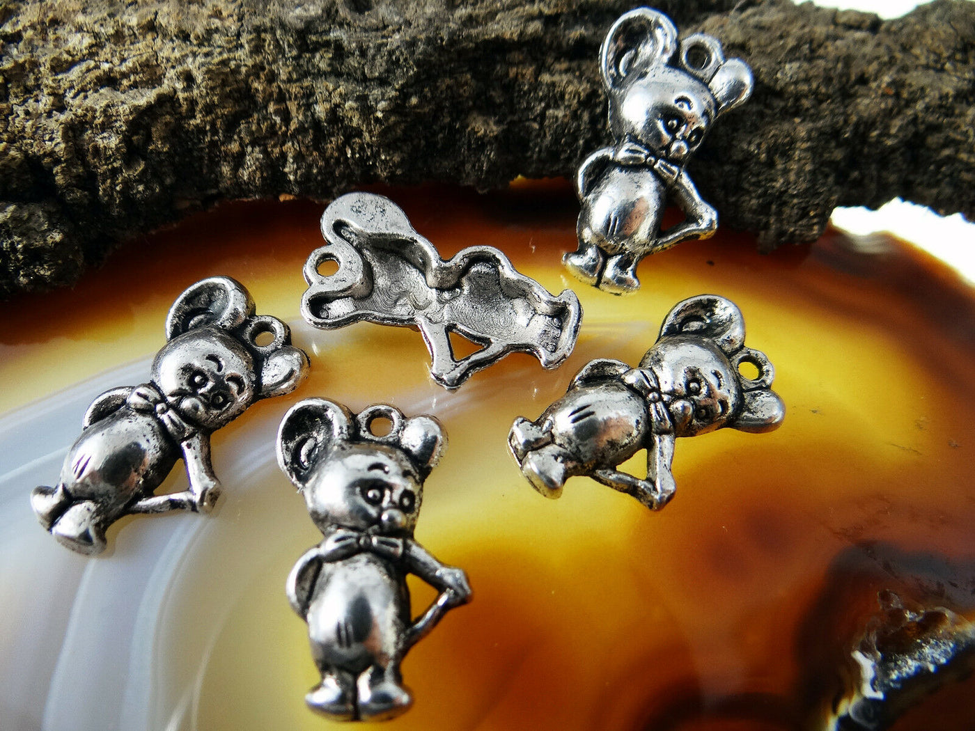 Anhänger Micky Maus, 21 x 12 mm, silberfarben, 5 Stück