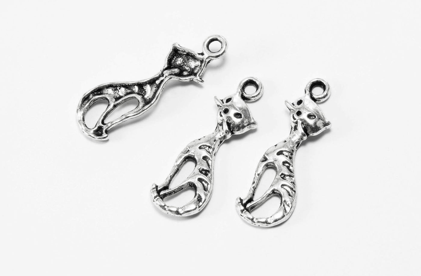 Anhänger Katze, 25 x 8mm, silberfarben, 10 Stück