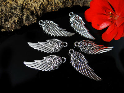 Anhänger Engel Flügel, 31 x 11 mm, silberfarben, 3 Stück
