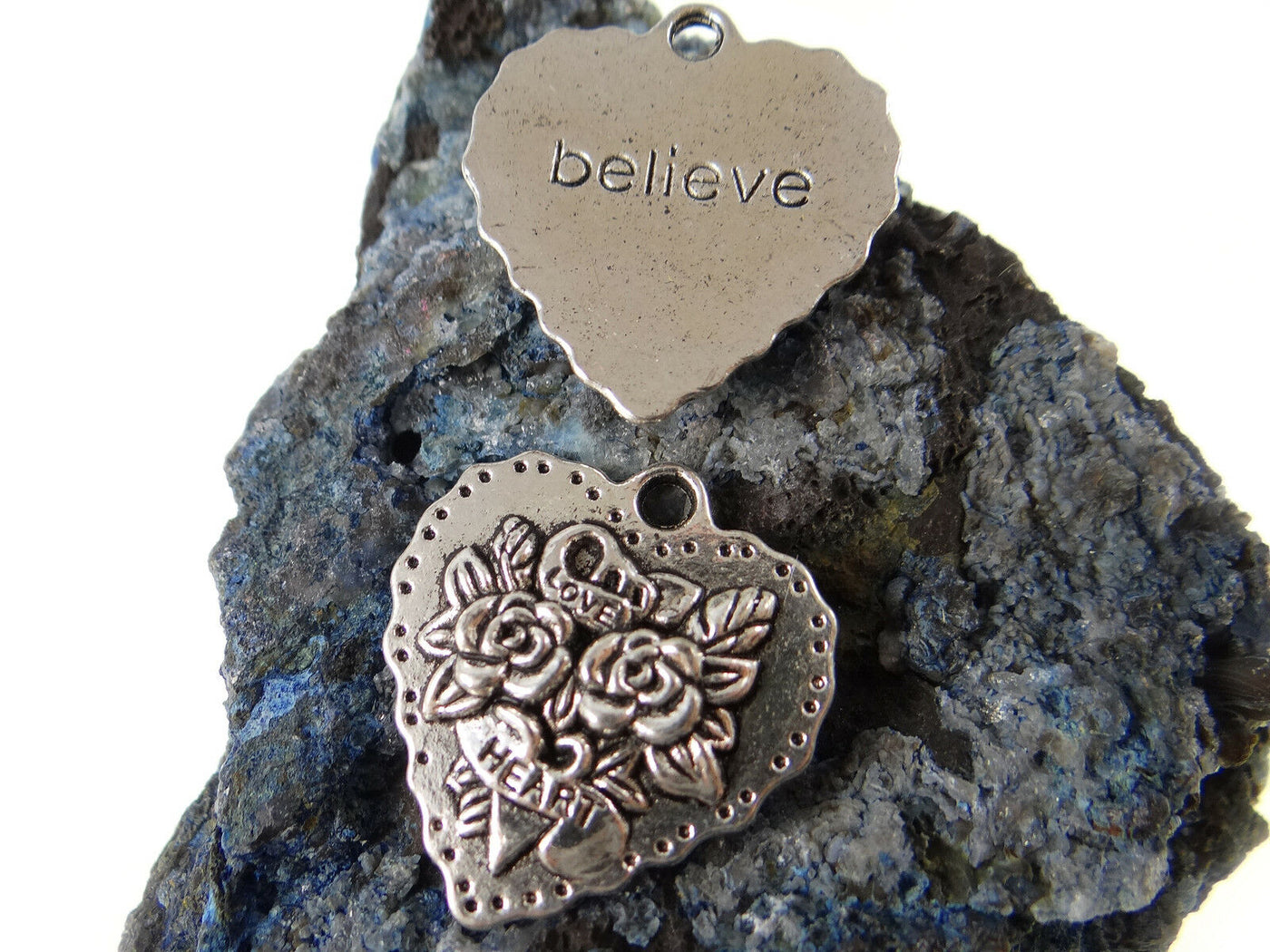 Anhänger Herz, 29 x 27 mm, love heart believe, 2 Stück