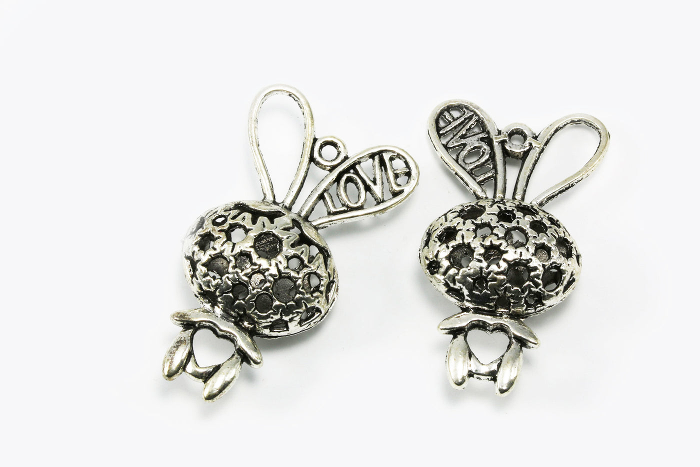Anhänger Hase, Love, 43 x 25 x 13 mm, 3D, 2 Stück