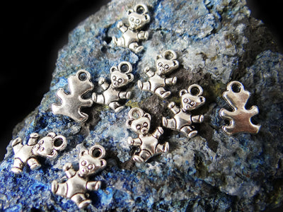 Anhänger Teddybär, 13 x 9 mm, silberfarben, 10 Stück