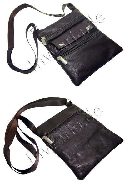 Brustbeutel Brusttasche 4 Fächer Leder schwarz braun Geldbörse Umhängetasche neu